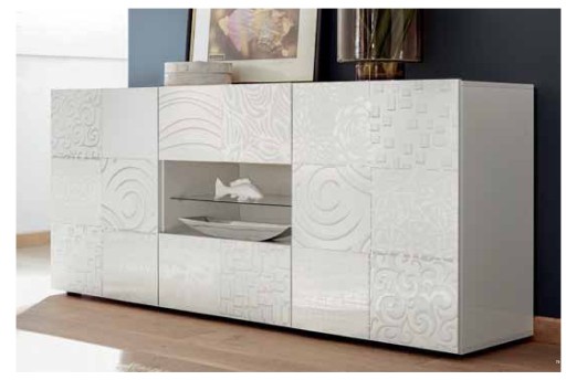 Anteprima di MADIA MIRO 2 ANTE E 2 CASSETTI BIANCO LUCIDO SERIGRAFATO