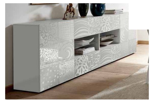 Anteprima di MADIA MIRO 2 ANTE E 4 CASSETTI BIANCO LUCIDO SERIGRAFATO