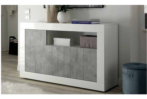 Anteprima di MADIA URBINO 3 ANTE BIANCO LUCIDO/CEMENTO