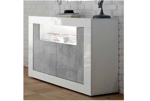 Anteprima di MADIA URBINO 2 ANTE BIANCO LUCIDO/CEMENTO